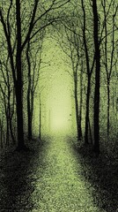 Obraz premium Mysterious Forest Path Verdant Canopy and Dappled Sunlight