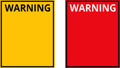 Warning caution danger signs. Attention sign, warning sign, caution sign, danger sign. Exclamation mark. Yellow warning caution sign text space area message box sticker label goods commodity.