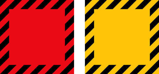 Warning caution danger signs. Attention sign, warning sign, caution sign, danger sign. Exclamation mark. Yellow warning caution sign text space area message box sticker label goods commodity.