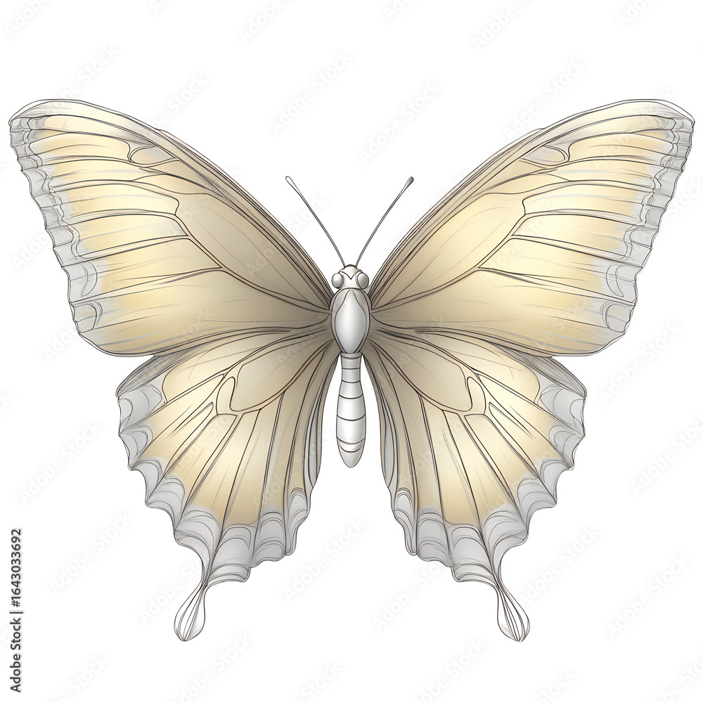 Poster elegant pale yellow butterfly with intricate wing patterns and delicate markings isolated on transpa