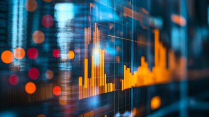 A close-up view of a digital data visualization with vibrant graphs and charts, showcasing real-time data analysis and the modern landscape of technology and finance.
