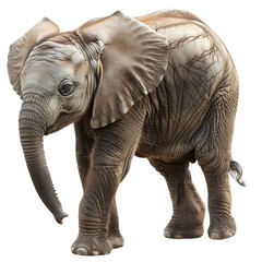 Fototapeta premium Young elephant walking gracefully through a lush green landscape, showcasing its majestic form