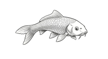 Elegant Monochrome Rendering of a Detailed Koi Carp Illustration