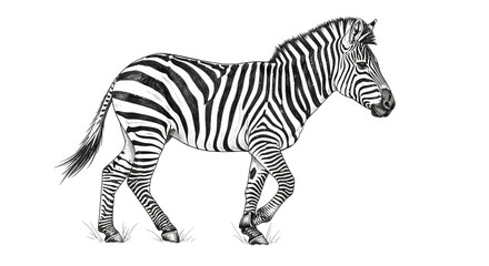 Obraz premium Elegant zebra depiction in black and white, walking across a pristine background