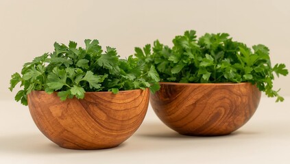 Fresh Parsley in Wooden Bowls. A Culinary Delight, Flavorful Ingredient for Recipes
