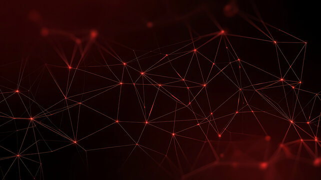 Abstract network of glowing red points and connecting lines on a dark background representing technology and data flow