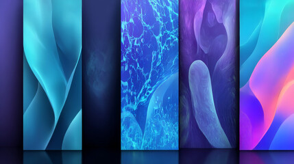 Set of colorful abstract splash shaped backgrounds for WEB and APP design. Rounded digital shapes of water. Landing page design elements.