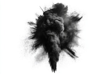 Dark, smoky explosion against white background