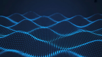 Abstract glowing blue digital waveform pattern with intricate interconnected lines and dots on a dark background