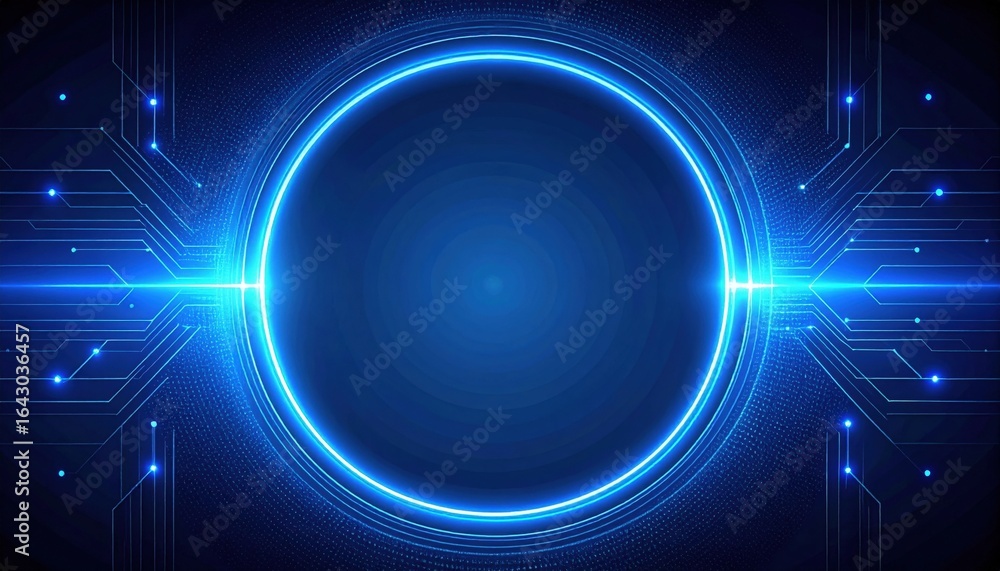 Poster dynamic digital circuit design displaying futuristic blue light patterns in a high-tech environment 