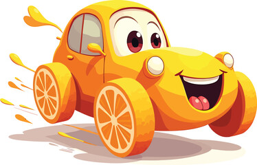 Cute yellow car smiling cartoon