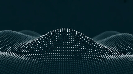 Abstract digital landscape of glowing white dots forming undulating waves against a dark blue background