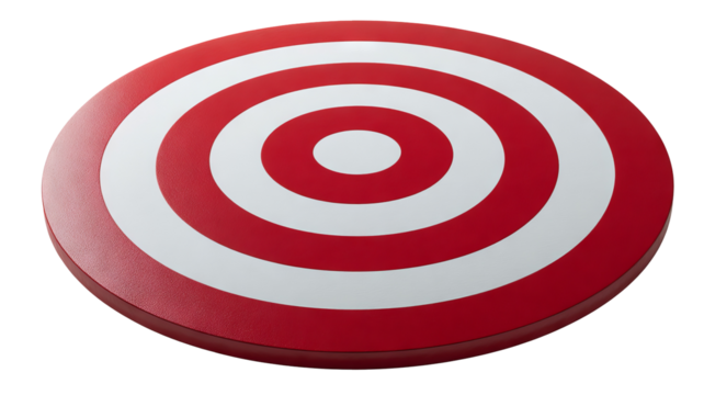 Archery target bullseye with concentric circles — accuracy, focus, and goal achievement concept — high-resolution PNG cutout isolated on transparent background, clean studio look for design