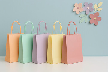 Colorful paper shopping bags with handles are a popular retail package for gifts and merchandise