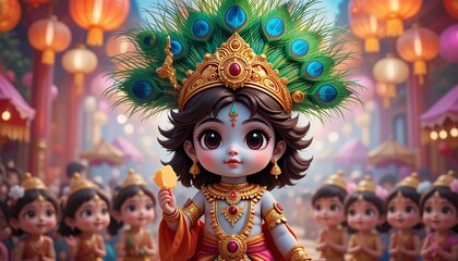 Obraz premium Sri Krishna Janmashtami 2025, Jai Sri Krishna, Illustration of Sri Krishna 