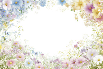 Fototapeta premium Abstract floral frame with a central black void for text or images isolated on transparent background