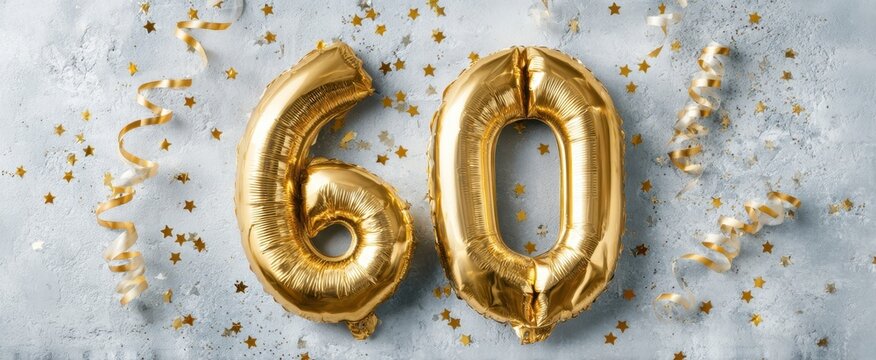 The 60th Birthday Celebration with Shiny Gold Balloons and Festive Decorations - Powered by Adobe