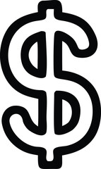 Bold black outline of a stylized dollar sign symbol on a clean white background representing wealth and finance