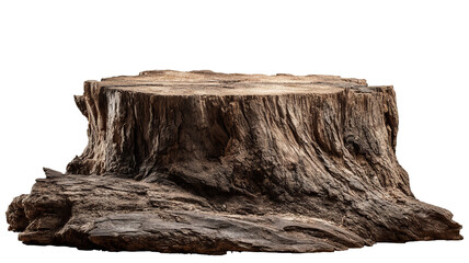 Tree trunk wood podium isolated on transparent background, high-resolution PNG cutout rustic stump display stand for product showcase, cosmetics and skincare mockups, minimalist branding, packaging