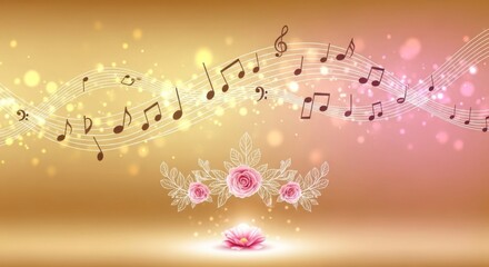Elegant floral music background with notes and soft light