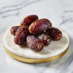 A Close Up Shot of Medjool Dates on a Marble Plate Delicious and Healthy Fruit Snack