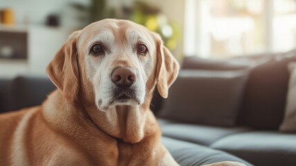 Senior dog relaxes in a tech-assisted comfort environment at home
