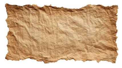 Vintage aged parchment paper with rough torn edges — distressed antique sheet isolated on transparent background, high-resolution PNG cutout for historical documents, scrapbooking, crafts