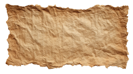 Vintage aged parchment paper with rough torn edges — distressed antique sheet isolated on transparent background, high-resolution PNG cutout for historical documents, scrapbooking, crafts