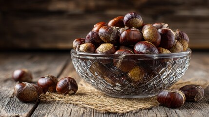 Roasted Chestnuts in a Crystal Bowl Rustic Autumnal Food Delicious Autumn Harvest Chestnuts