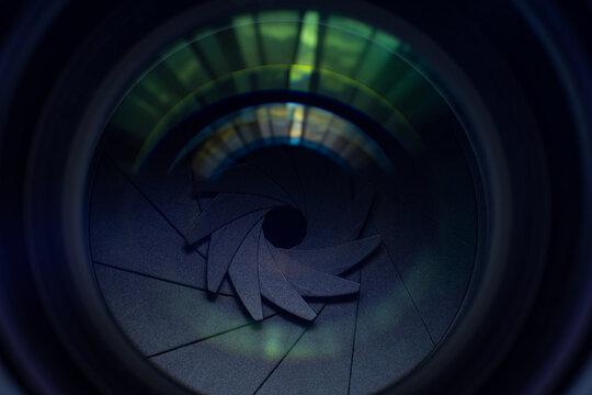 Macro camera lens,Photo Camera or Video lens close-up on black background DSLR objective