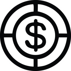 Dollar sign centered within a target symbol representing financial goals and business objectives