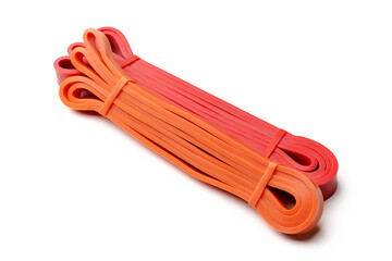 Fitness rubber band. Home exercise machine. Concept of sport and healthy active lifestyle. Set of...