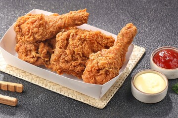 Crispy fried chicken is a dish made from pieces of chicken that have been coated with flour or a...
