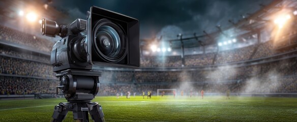 The camera capturing thrilling moments in an exciting sports stadium environment.