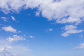 Obraz premium Clouds and daytime sky,Clear blue sky, sunny day, soft white clouds, ideal peaceful background, weather-related concepts, sunlight shining brightly, calm soothing environment, expansive overhead view