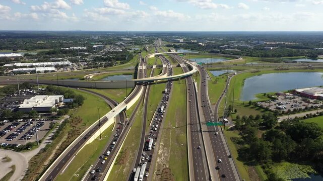Connecting Interstate 4 And SR 417, The Wekiva Parkway Near Sanford In Florida, USA. Aerial Wide Shot