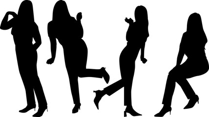 women working posture in black shape silhouette mono tone color woman stance