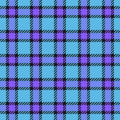 Seamless pattern. Blue, purple, and black tartan textile design. Classic Scottish plaid for fabric, background, apparel, or decor projects. Versatile graphic.