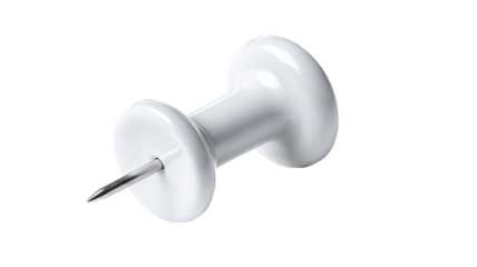 White pushpin isolated with soft shadow on white background — high-resolution PNG-style cutout with transparent background feel, minimal stationery object for notice boards, planners, office branding