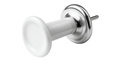 White pushpin isolated with soft shadow on white background — high-resolution PNG-style cutout with transparent background feel, minimal stationery object for notice boards, planners, office branding