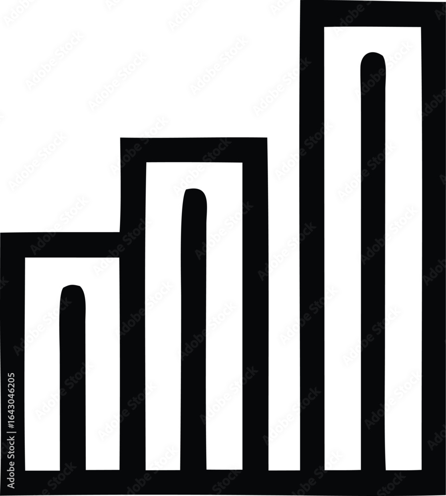 Poster simple black and white icon representing a bar graph with three ascending bars indicating growth and
