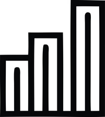 Simple black and white icon representing a bar graph with three ascending bars indicating growth and progress in a business context