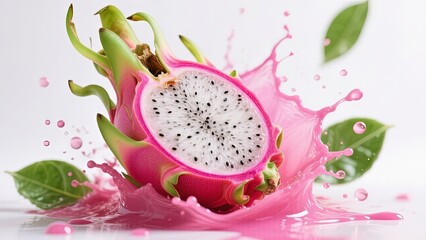 A whole dragon fruit resting on a transparent background, showcasing its colorful pink and green skin, ready to be cut. 3d render