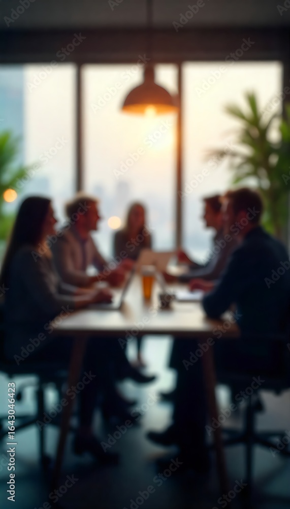 Poster generative ai: a blurred group of professionals collaborating around a table in a modern office