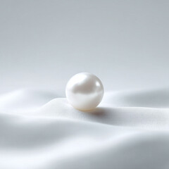 Elegant white pearl on flowing fabric. Symbolizing purity, luxury, and beauty. Ideal for backgrounds, jewelry ads, or conceptual designs. Subtle shine and soft tones.