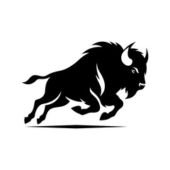 Aggressive Bison Silhouette Vector Illustration