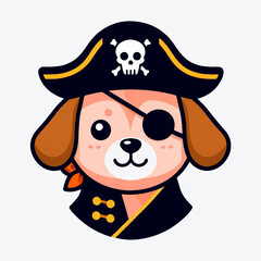 Pirate Dog Illustration &ndash; Cute Pet in Pirate Costume with Hat, Eyepatch, and Bandana