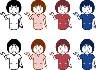こちらと指し示す女性看護師のアイコン。その2