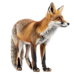 Fototapeta premium Realistic depiction of a fox standing in a natural pose, showcasing its vibrant fur and attentive expression