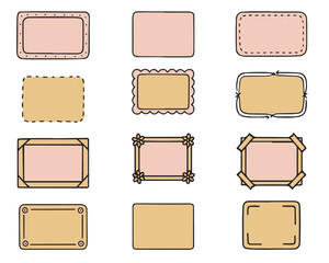  illustrationSet of pink and orange vintage doodle frames. Collection of vintage decorative frames hand drawn on white background. Vector. Vector illustration